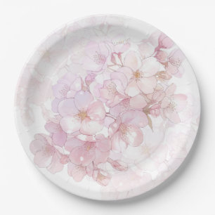 Floral Cherry Blossoms Pink White Paper Plate