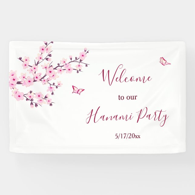Floral Cherry Blossoms Pink White Personalise Banner (Horizontal)