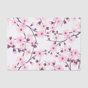 Floral Cherry Blossoms Pink White Tissue Paper