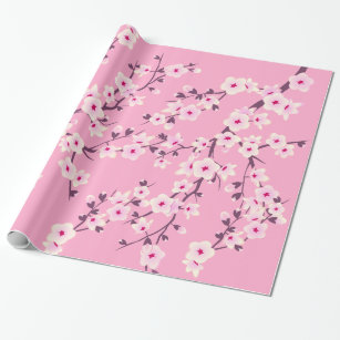 Floral Cherry Blossoms Pink Wrapping Paper