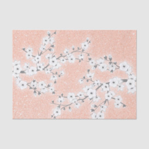 Floral Cherry Blossoms Rose Gold  Glitter Tissue Paper