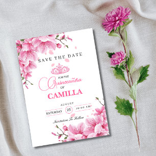 Floral Cherry Blossoms Rose spring Quinceañera Save The Date