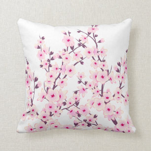 Floral Cherry Blossoms (Sakura) Pink White Cushion