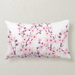 Floral Cherry Blossoms (Sakura) Pink White Lumbar Cushion