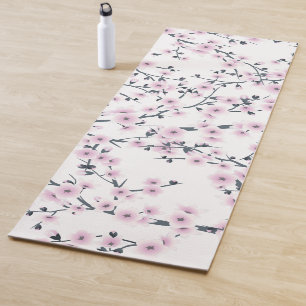 Floral Cherry Blossoms Sakura Pink White Pattern Yoga Mat