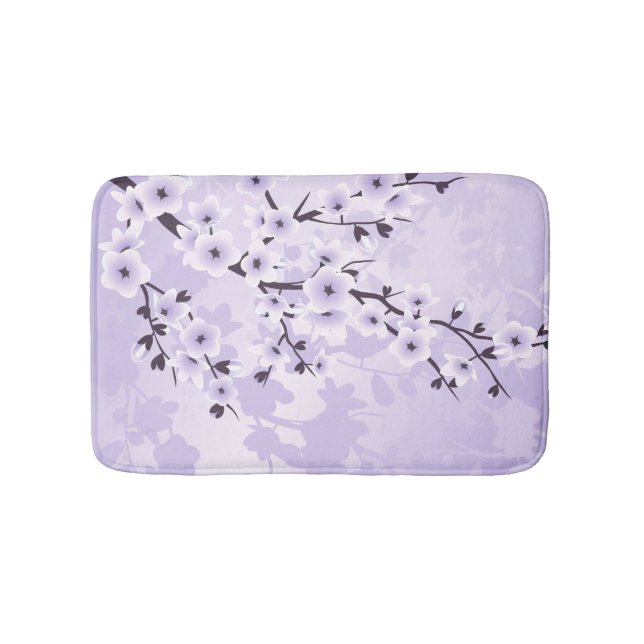 Floral Cherry Blossoms Sakura  Purple Bath Mat (Front)