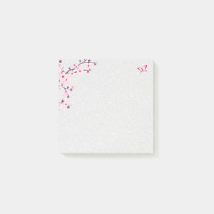Floral Cherry Blossoms Silver Glitter Post-it Notes