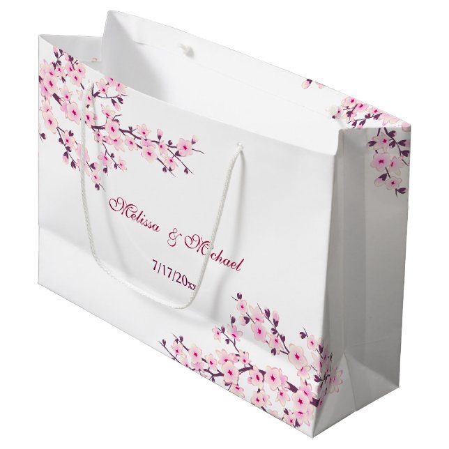 Floral Cherry Blossoms Wedding Large Gift Bag (Front Angled)