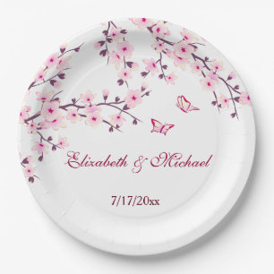 Floral Cherry Blossoms Wedding Paper Plate