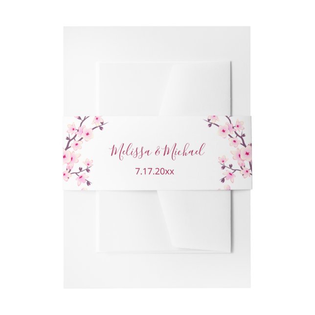 Floral Cherry Blossoms Your Names Wedding Invitation Belly Band (Front Example)