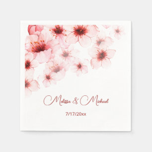 Floral Cherry Blossoms Your Names Wedding Napkin