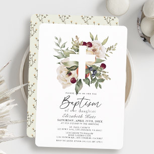 Floral Cherry Botanical Girl Baptism Invitation