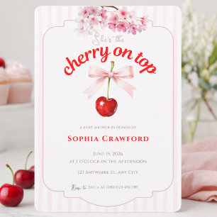 Floral Cherry on Top Pink Red Baby Shower Invitation