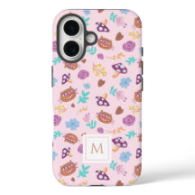 Floral Cheshire Cat Pattern Pink Monogram