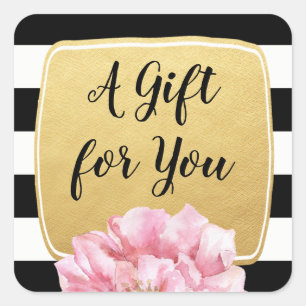 Floral Chic   A Gift For You   Faux Gold Foil Square Sticker