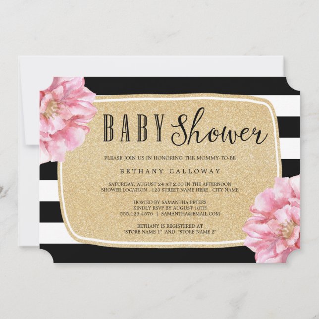 Floral Chic Baby Shower Invitation / Champagne (Front)