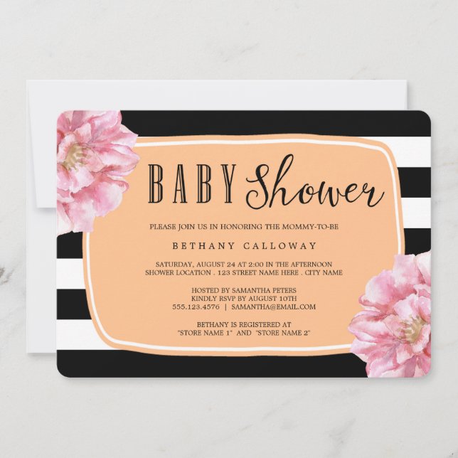 Floral Chic Baby Shower Invitation / Peach (Front)