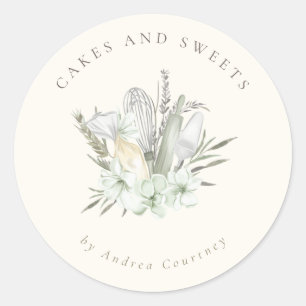 Floral Chic Bakery Pastry Chef Baking Utensils Classic Round Sticker