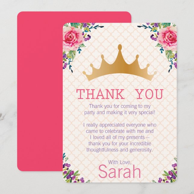 Floral Chic Birthday Thank you Card (Front/Back)