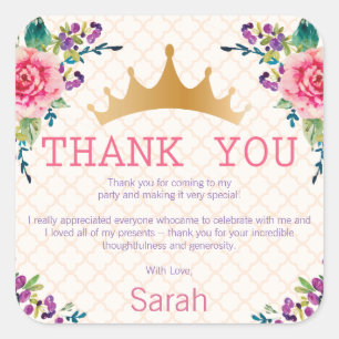 Floral Chic Birthday Thank you Square Sticker
