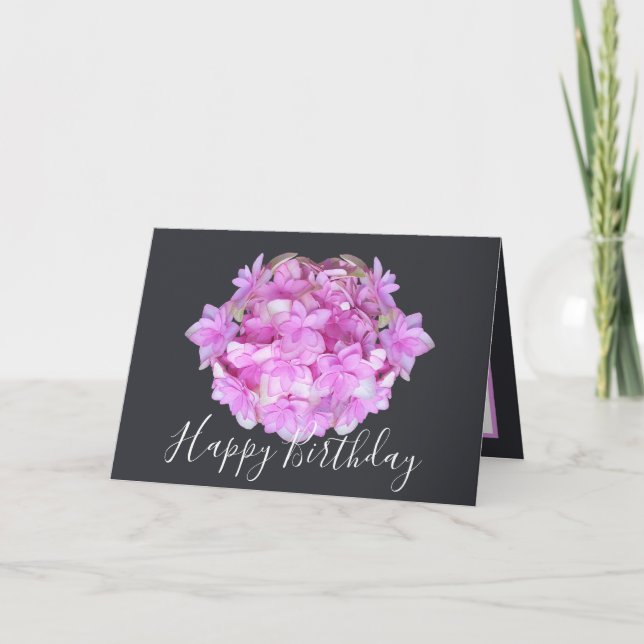 Floral Chic Bouquet Pink Hydrangea Floral Birthday Card (Front)