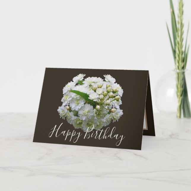 Floral Chic Bouquet White Spirea Floral Birthday Card (Front)