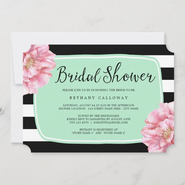 Floral Chic Bridal Shower Invitation / Mint (Front)