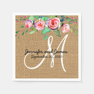 Floral Chic Burlap Rustic Monogram Wedding Napkin