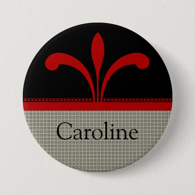 Floral Chic Button, Dark Red 7.5 Cm Round Badge (Front)