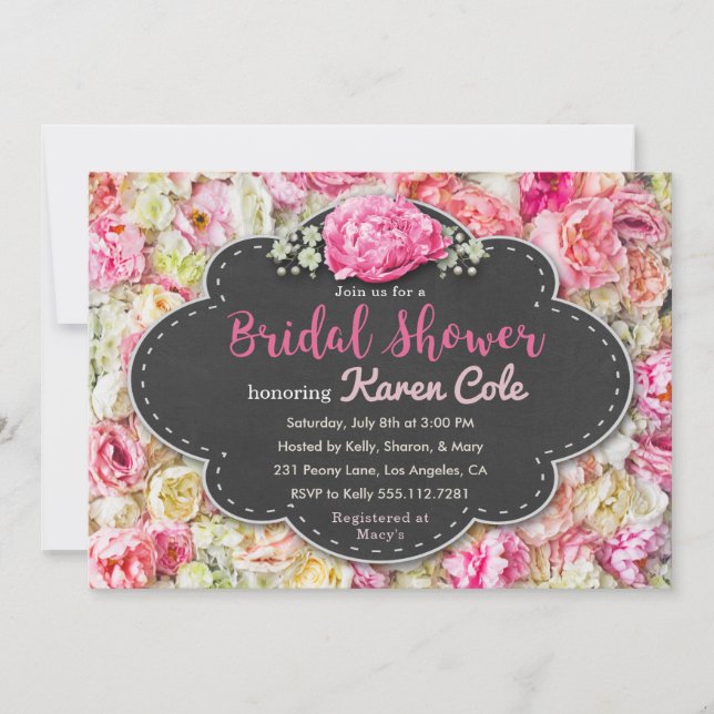 Floral Chic Chalkboard Bridal Shower Invitation (Front)