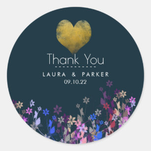 Floral Chic Girly Thank You Wedding Love Classic Round Sticker