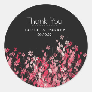 Floral Chic Girly Thank You Wedding Personalise Classic Round Sticker