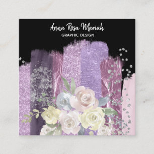 *~* Floral Chic Glitter Girly Feminine Exciting Square Business Card