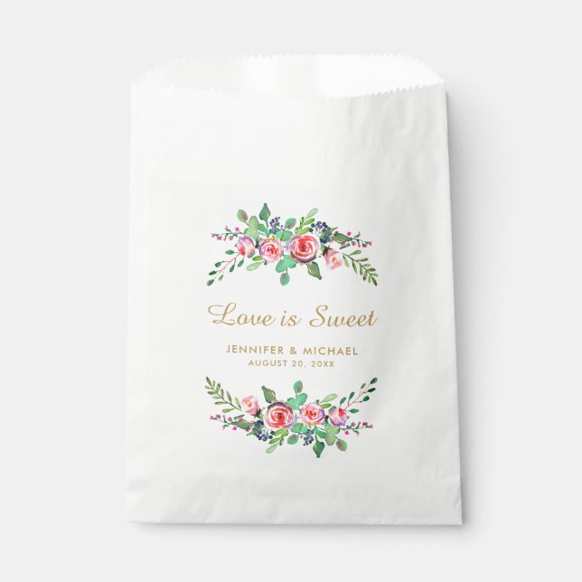 Floral Chic Gold Love is Sweet Wedding Favour Bag (Front)