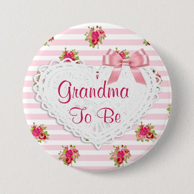 Floral Chic Grandma to be Baby Shower button (Front)