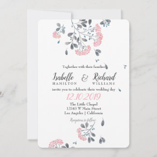 Floral chic grey pink dandelion watercolor wedding invitation