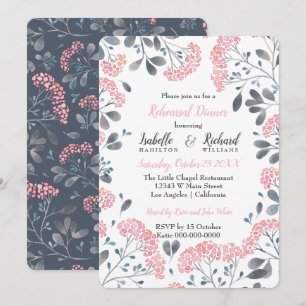 Floral chic grey pink watercolor Rehearsal Dinner Invitation