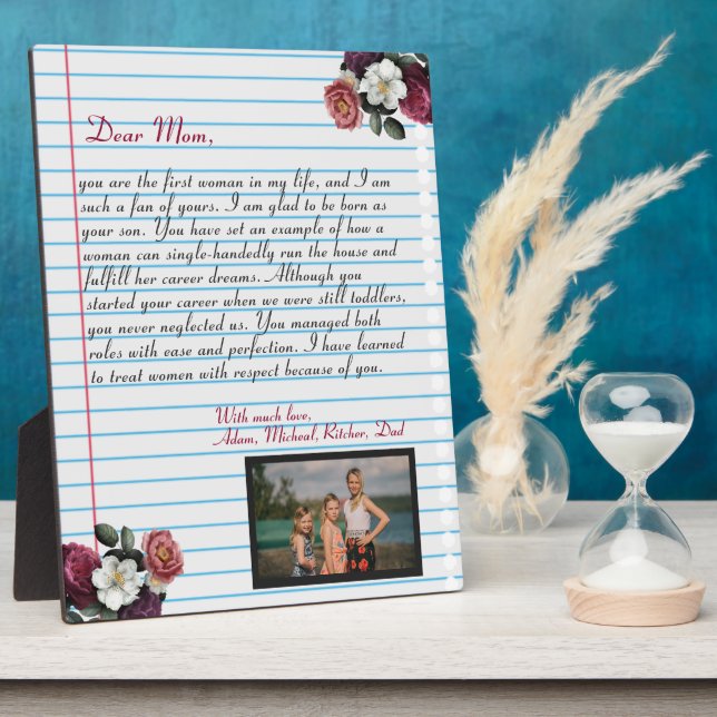 Floral Chic handwritten love letter mum message  Plaque (Side)