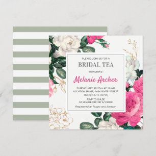 Floral Chic Hot Pink Peony Roses Bridal Shower Tea Invitation