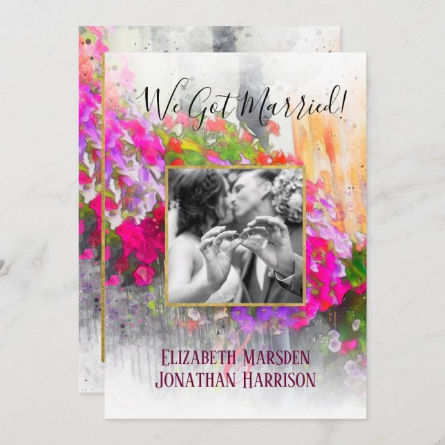 Floral Chic Just Married Announcement Reception (Front/Back)