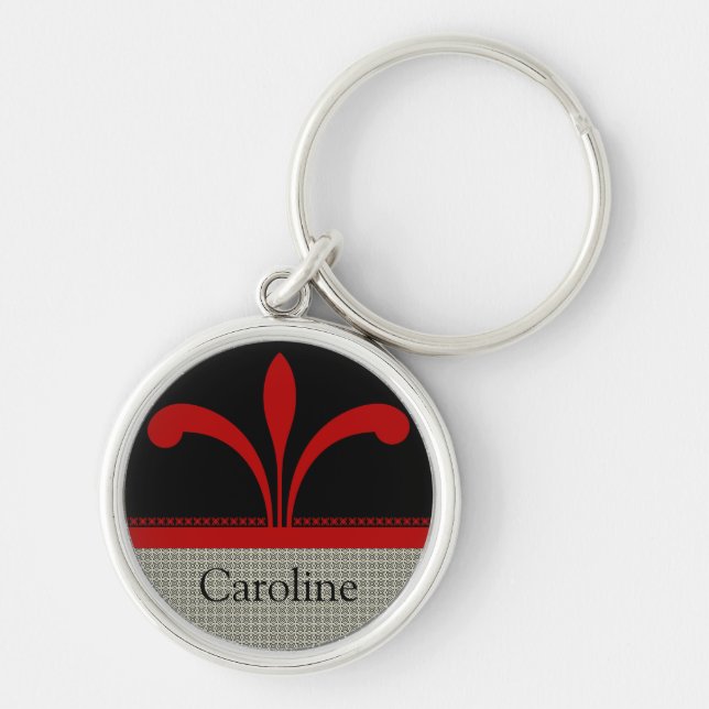 Floral Chic Keychain, Dark Red Key Ring (Front)