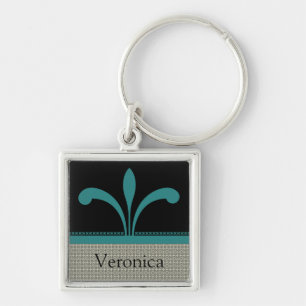 Floral Chic Keychain, Teal Key Ring