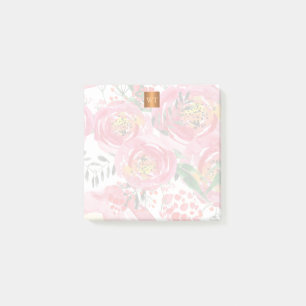 Floral chic metallic gold copper monogrammed post-it notes