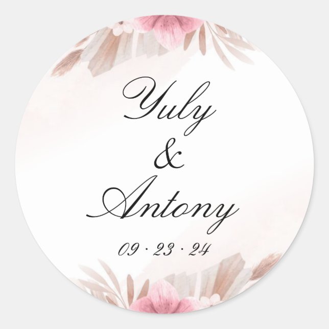Floral Chic Modern Rose and Champagne  Classic Round Sticker (Front)