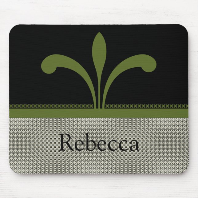 Floral Chic Mousepad, Olive Green Mouse Mat (Front)