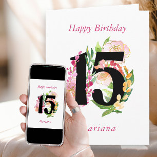 Floral Chic Number 15 Personalised 15th Birthday Card