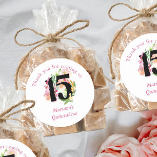 Floral Chic Number 15 Pink and Gold Quinceanera Classic Round Sticker