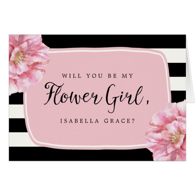 Floral Chic Personalised Flower Girl Card / Pink (Front Horizontal)
