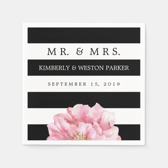 Floral Chic Personalised Wedding Napkins (Front)