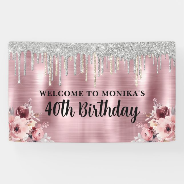 Floral Chic Rose Blush Pink dripping Banner (Horizontal)